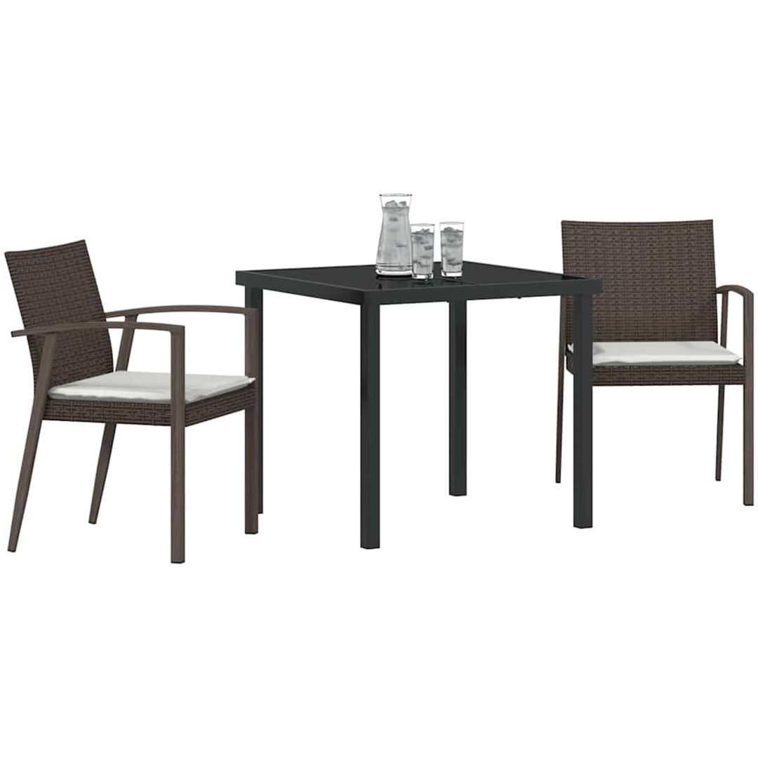 3-delars trädgårds matsalsset med kuddar Brun Poly Rattan vidaXL 2 - Sits – bild 3