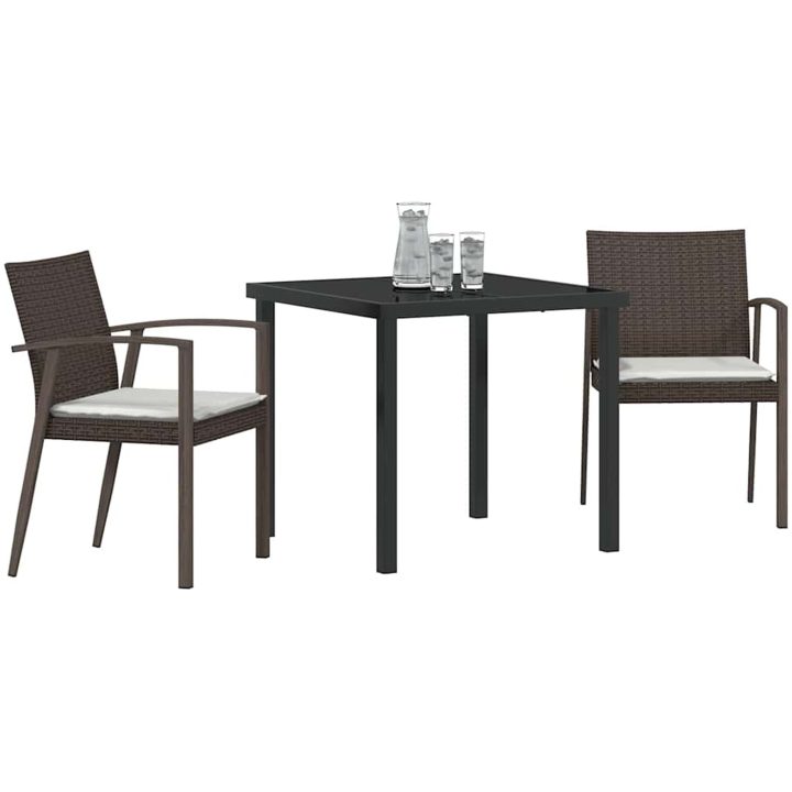 3-delars trädgårds matsalsset med kuddar Brun Poly Rattan vidaXL 2 - Sits – bild 3