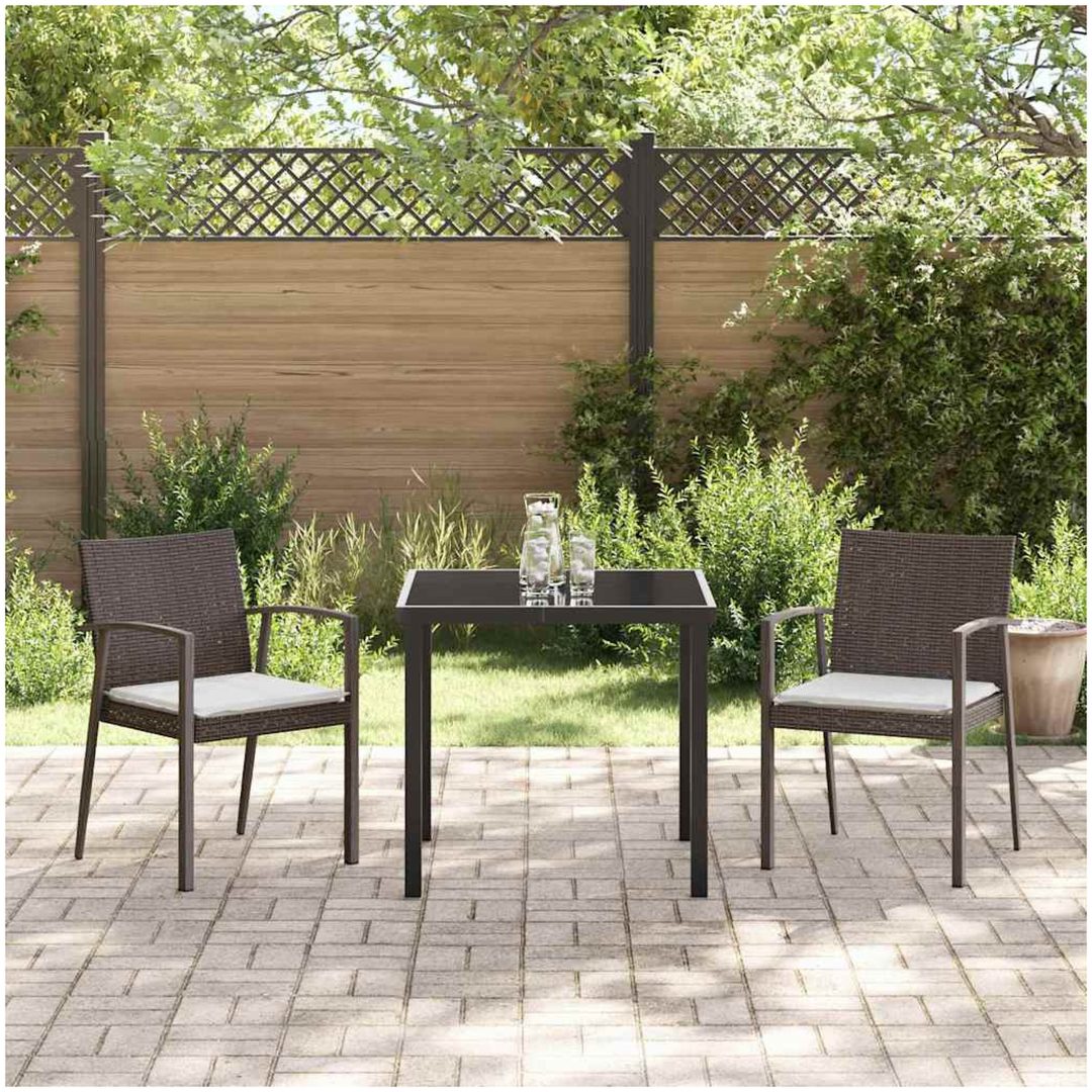 3-delars trädgårds matsalsset med kuddar Brun Poly Rattan vidaXL 2 - Sits – bild 4