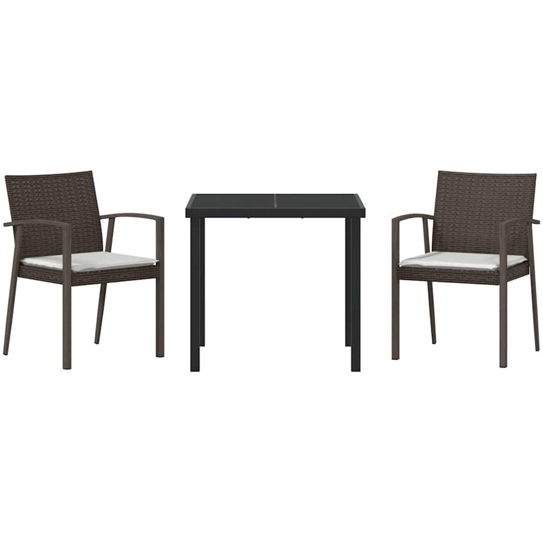 3-delars trädgårds matsalsset med kuddar Brun Poly Rattan vidaXL 2 - Sits – bild 7