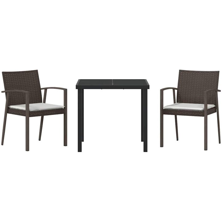 3-delars trädgårds matsalsset med kuddar Brun Poly Rattan vidaXL 2 - Sits – bild 7