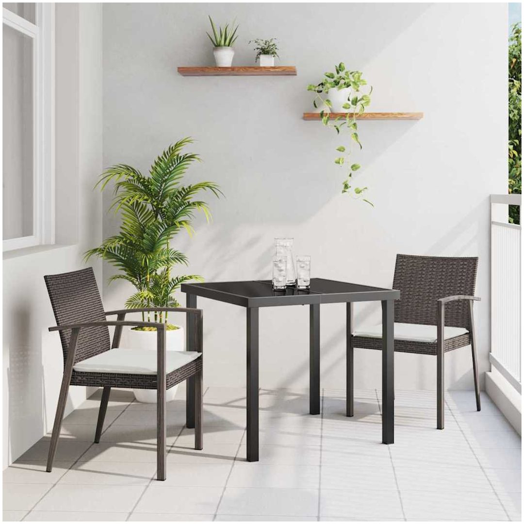 3-delars trädgårds matsalsset med kuddar Brun Poly Rattan vidaXL 2 - Sits
