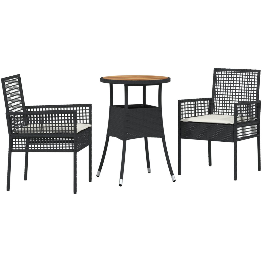 3 Delars Trädgårds matsalsset Svart Poly Rattan vidaXL 60 x 60 x 75 cm – bild 2