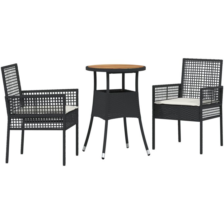 3 Delars Trädgårds matsalsset Svart Poly Rattan vidaXL 60 x 60 x 75 cm – bild 2