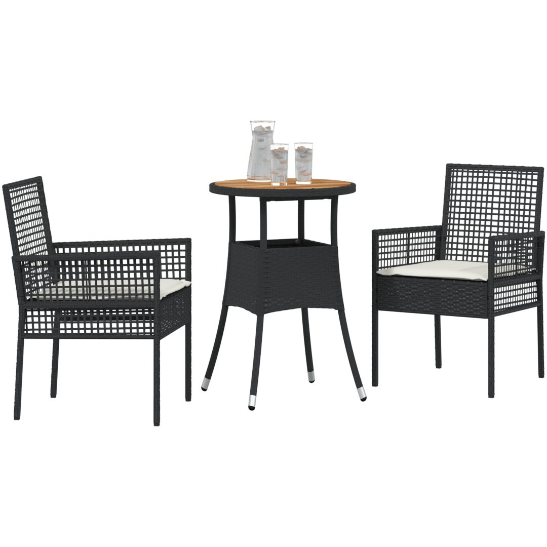 3 Delars Trädgårds matsalsset Svart Poly Rattan vidaXL 60 x 60 x 75 cm – bild 3