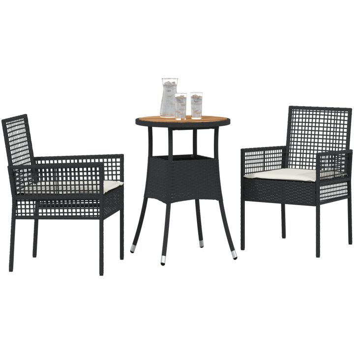 3 Delars Trädgårds matsalsset Svart Poly Rattan vidaXL 60 x 60 x 75 cm – bild 3