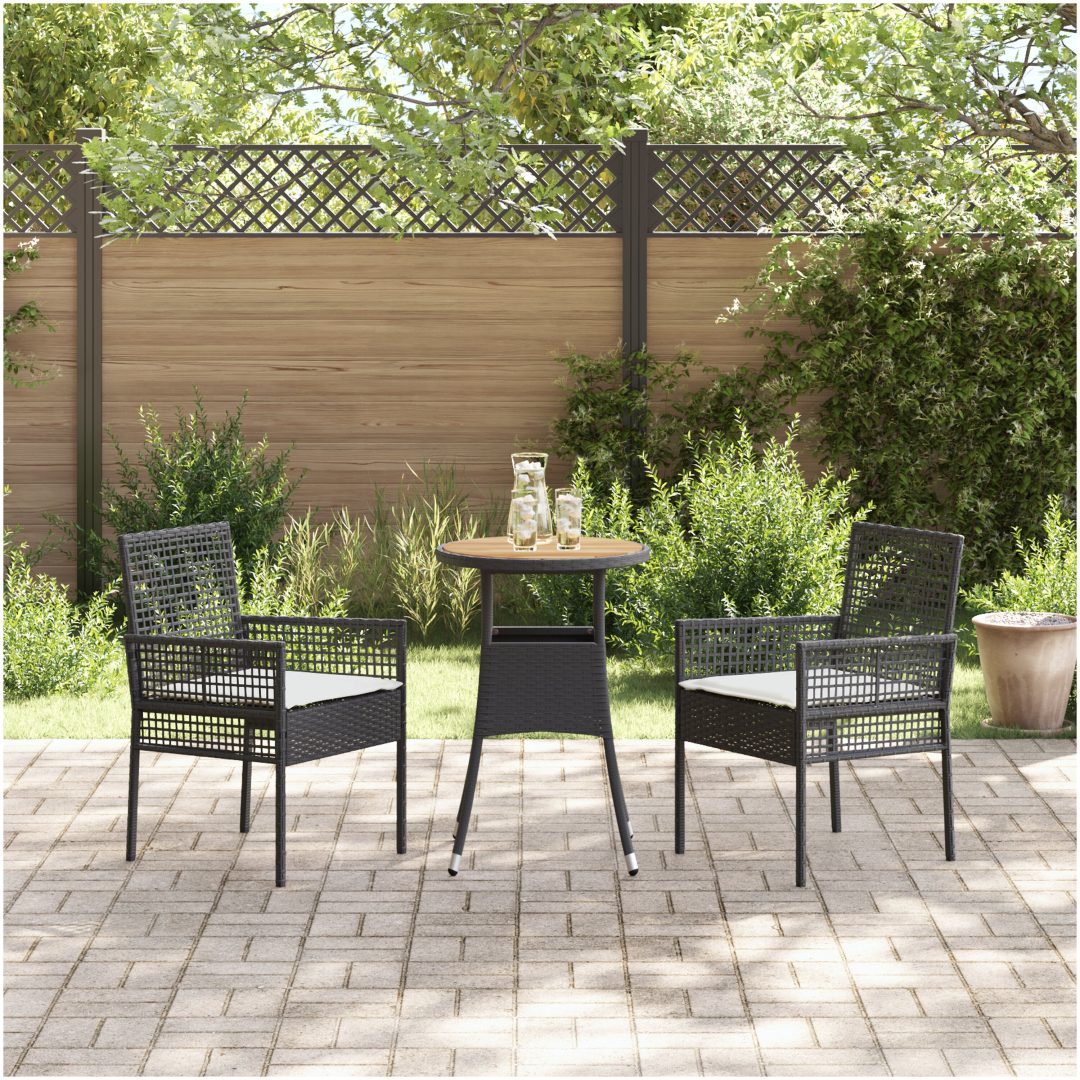 3 Delars Trädgårds matsalsset Svart Poly Rattan vidaXL 60 x 60 x 75 cm – bild 4