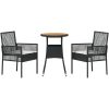 3 Delars Trädgårds matsalsset Svart Poly Rattan vidaXL 60 x 60 x 75 cm – miniatyr 7