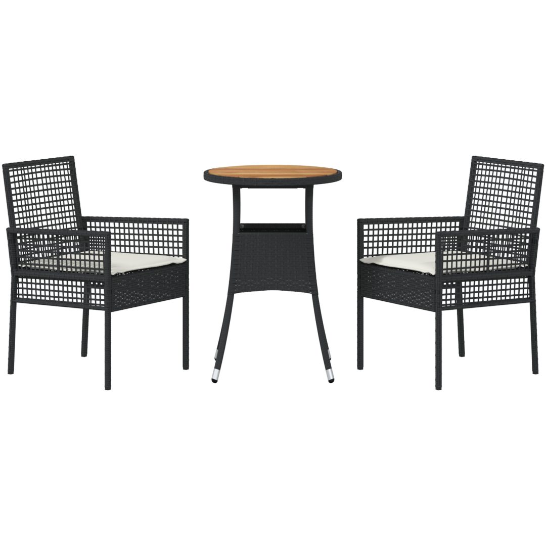 3 Delars Trädgårds matsalsset Svart Poly Rattan vidaXL 60 x 60 x 75 cm – bild 7