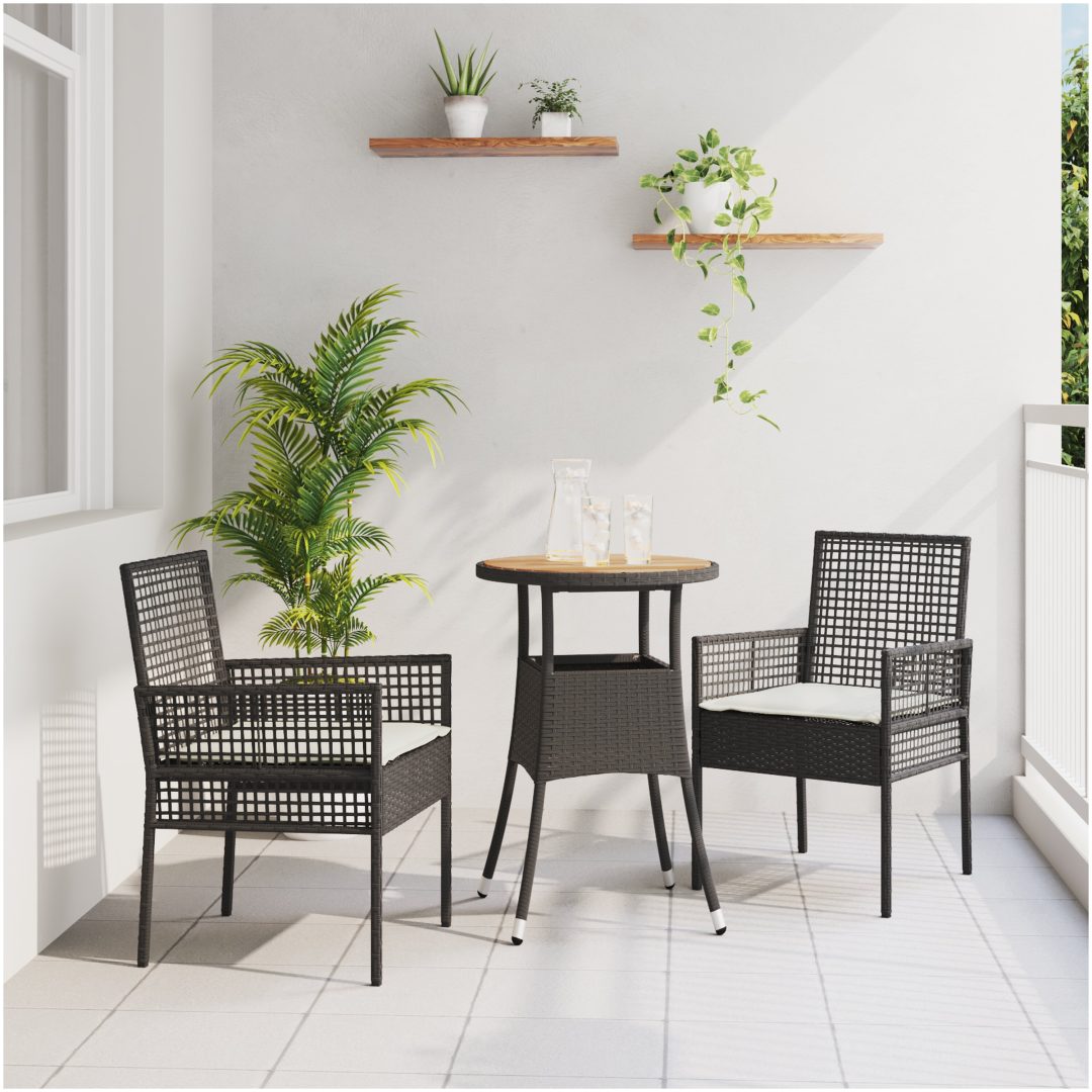 3 Delars Trädgårds matsalsset Svart Poly Rattan vidaXL 60 x 60 x 75 cm