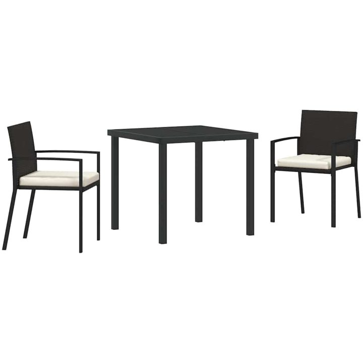 3-delars trädgårds matsats svart poly rattan vidaXL 80 x 80 x 73 cm – bild 2