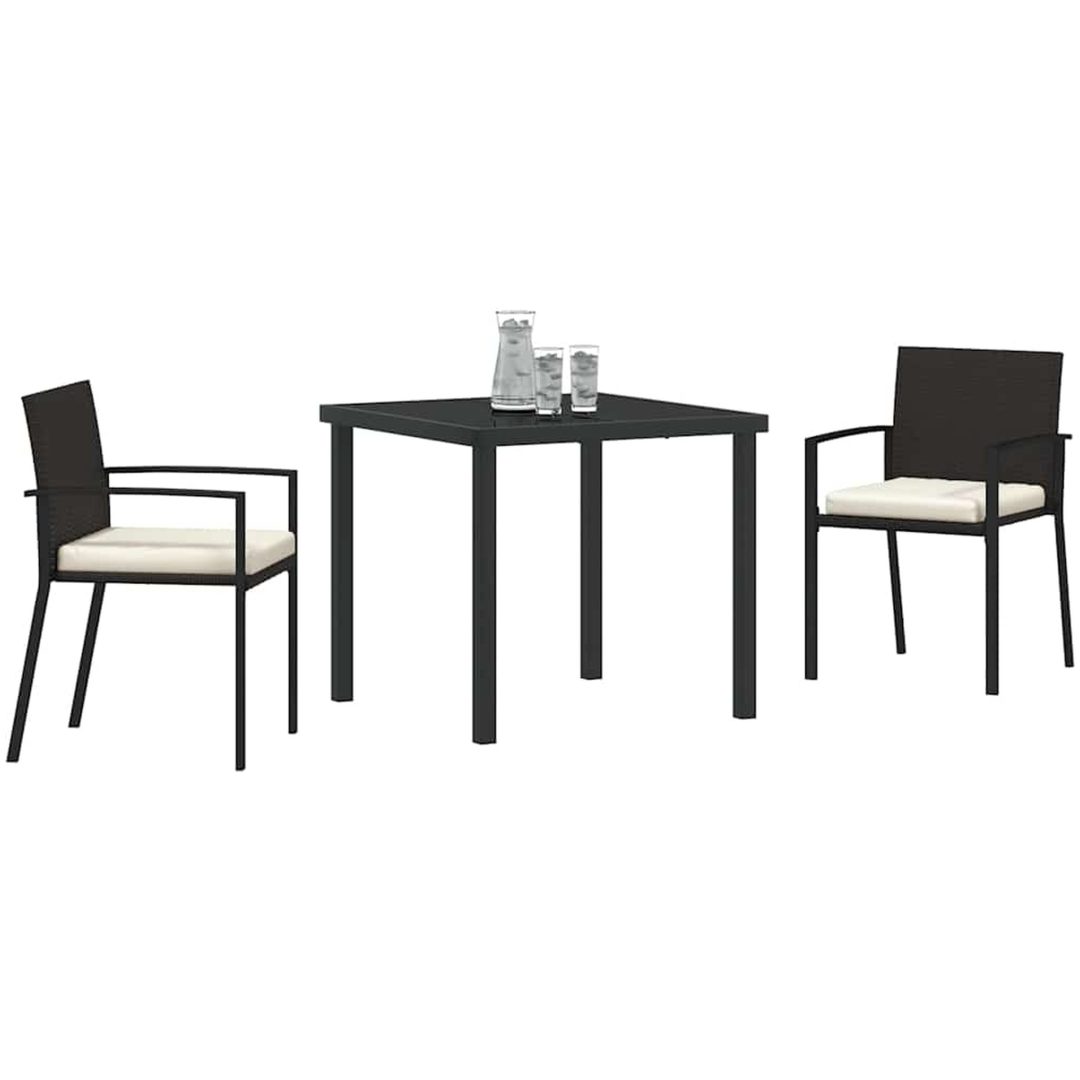 3-delars trädgårds matsats svart poly rattan vidaXL 80 x 80 x 73 cm – bild 3