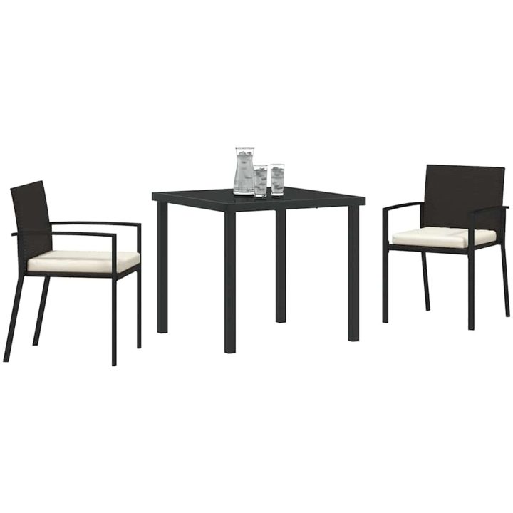 3-delars trädgårds matsats svart poly rattan vidaXL 80 x 80 x 73 cm – bild 3