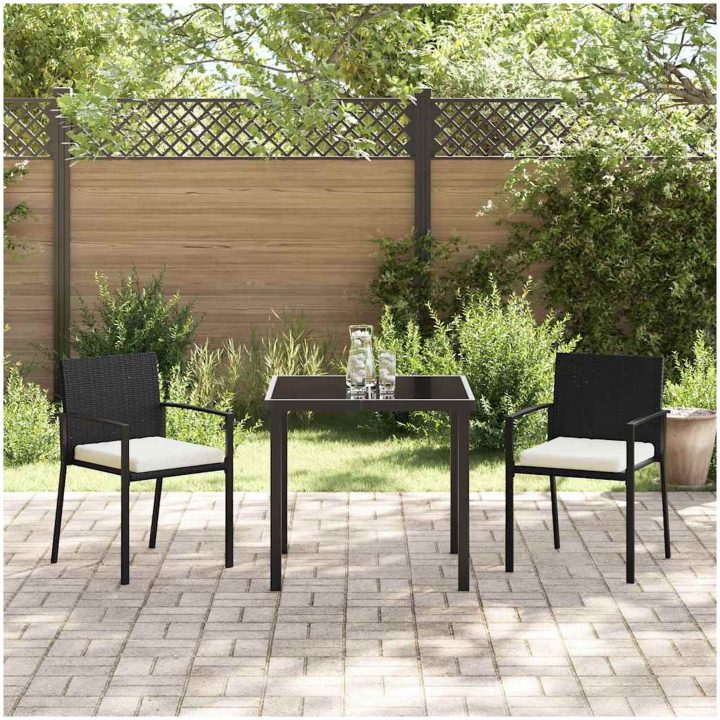 3-delars trädgårds matsats svart poly rattan vidaXL 80 x 80 x 73 cm – bild 4