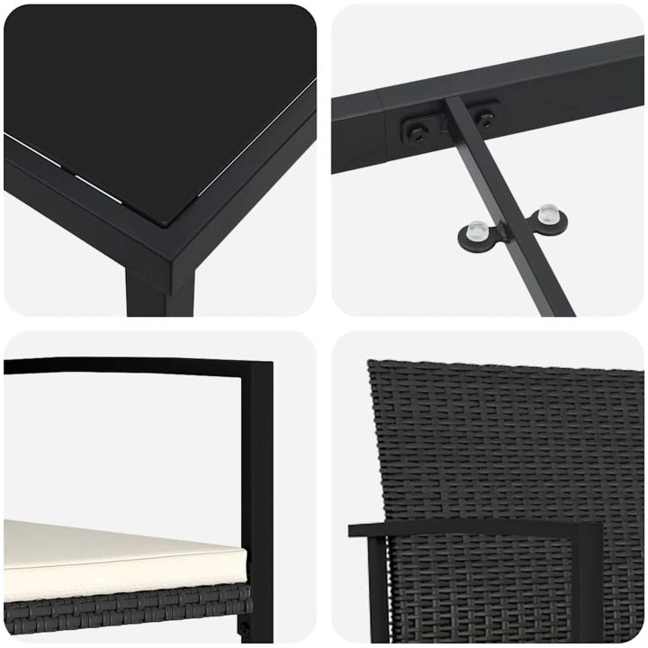 3-delars trädgårds matsats svart poly rattan vidaXL 80 x 80 x 73 cm – bild 8
