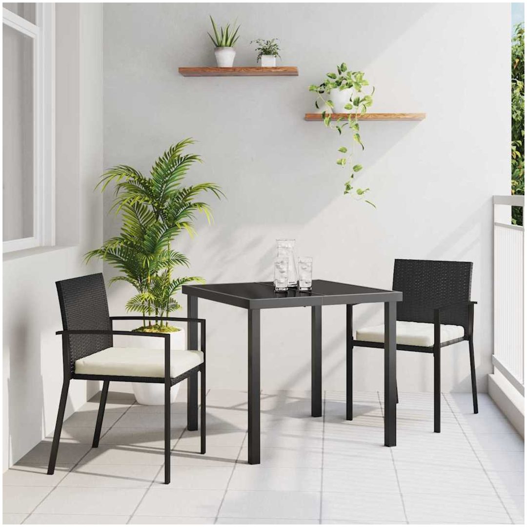 3-delars trädgårds matsats svart poly rattan vidaXL 80 x 80 x 73 cm