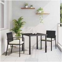 3-delars trädgårds matsats svart poly rattan vidaXL