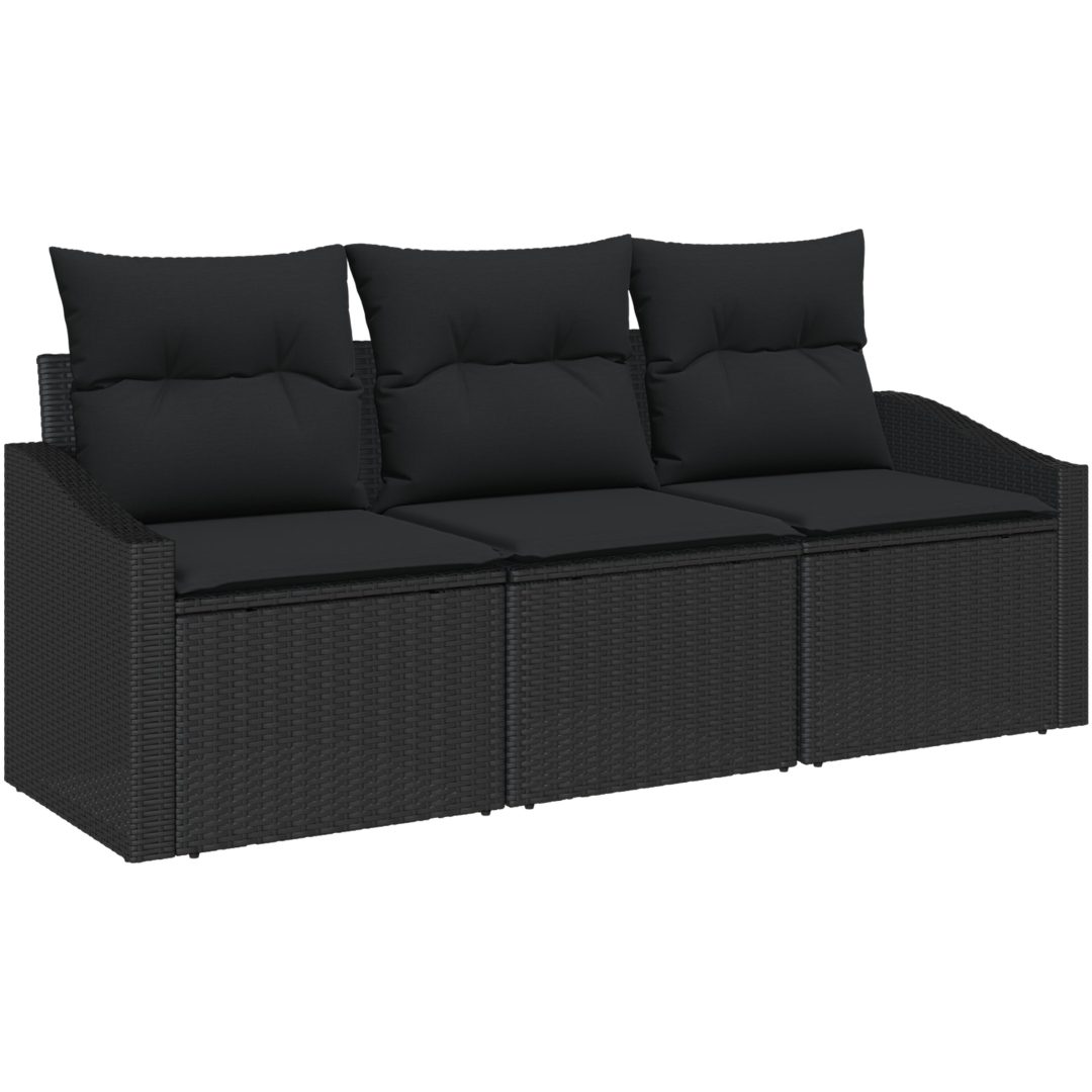 3-delars trädgårds matsätt med kuddar, svart poly rattan. vidaXL 178 x 62 x 85 cm – bild 2