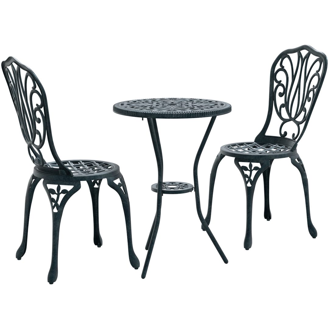 3-delars trädgårdsbistro-set Grön Gjutjärn vidaXL 53 x 53 x 70,5 cm, 44 x 41 x 87 cm – bild 2