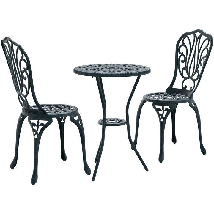 3-delars trädgårdsbistro-set Grön Gjutjärn vidaXL 53 x 53 x 70,5 cm, 44 x 41 x 87 cm – bild 2
