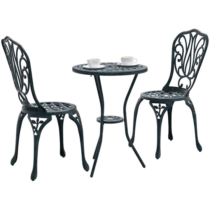 3-delars trädgårdsbistro-set Grön Gjutjärn vidaXL 53 x 53 x 70,5 cm, 44 x 41 x 87 cm – bild 3