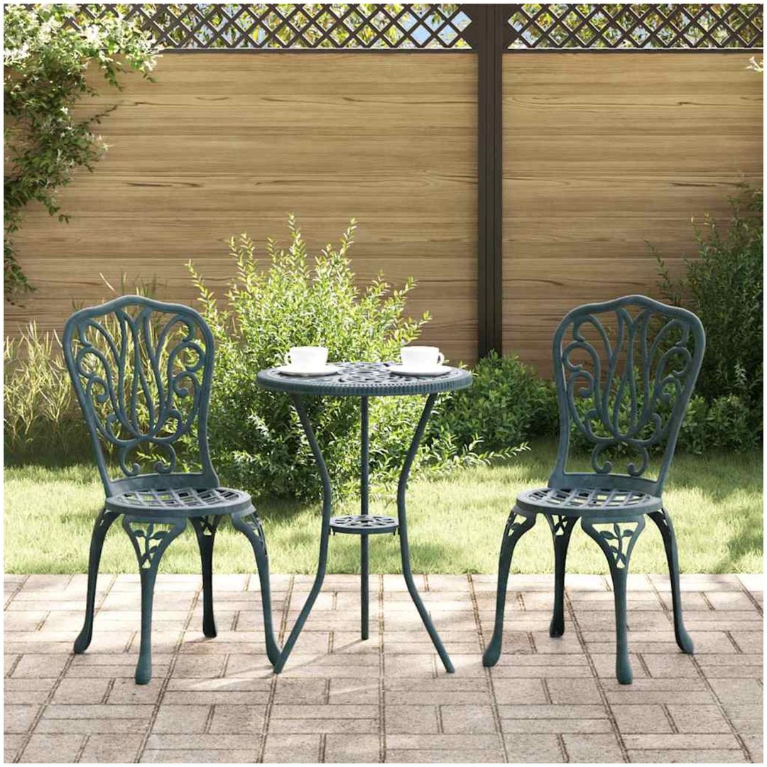 3-delars trädgårdsbistro-set Grön Gjutjärn vidaXL 53 x 53 x 70,5 cm, 44 x 41 x 87 cm
