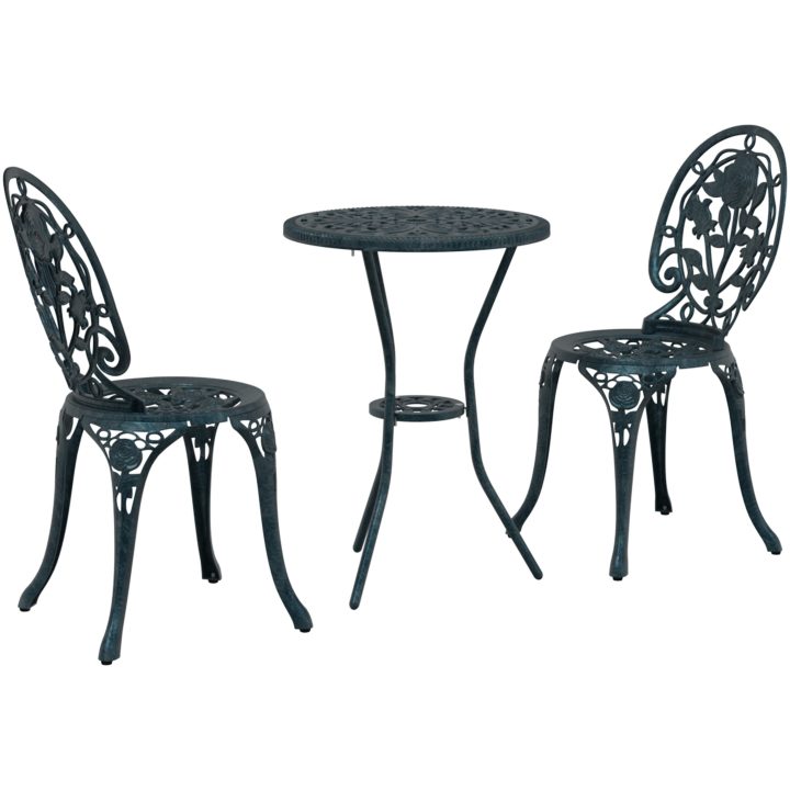 3-delars trädgårdsbistro set i grön gjuten aluminium vidaXL Liten – bild 2