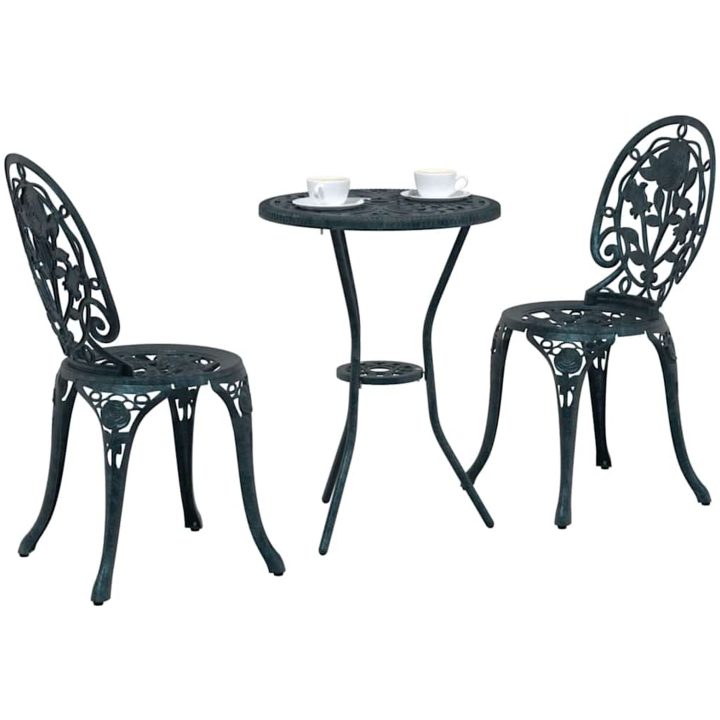 3-delars trädgårdsbistro set i grön gjuten aluminium vidaXL Liten – bild 3