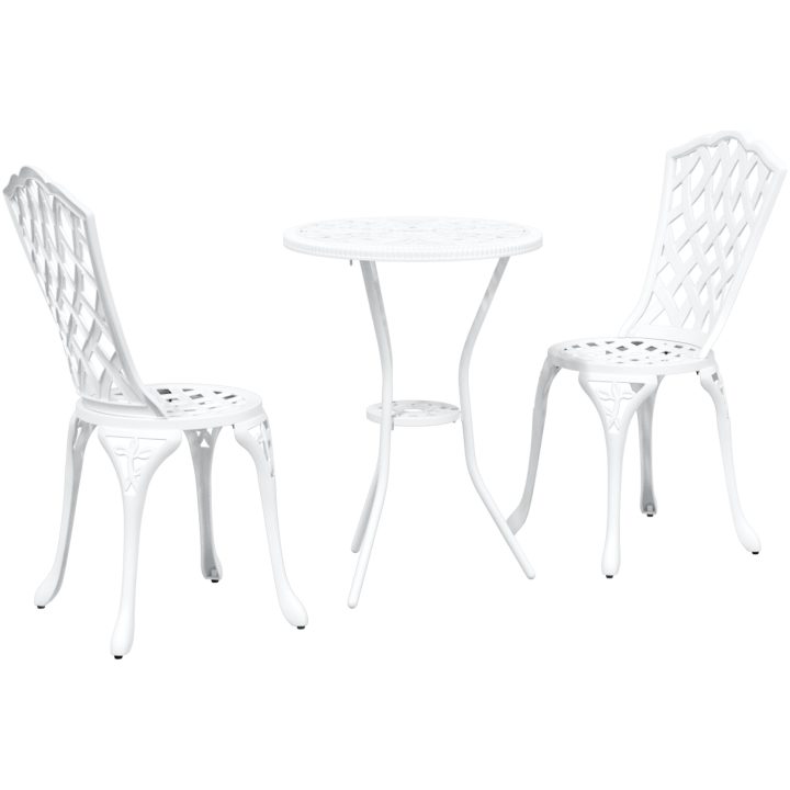 3-delars trädgårdsbistro set i vit gjuten aluminium vidaXL Standard – bild 2