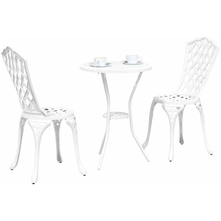 3-delars trädgårdsbistro set i vit gjuten aluminium vidaXL Standard – bild 3