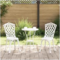 3-delars trädgårdsbistro set i vit gjuten aluminium vidaXL