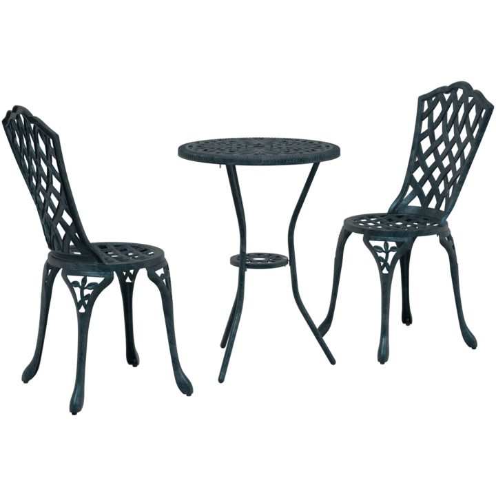 3-delars trädgårdsbistroset grön gjutjärn vidaXL 53 x 53 x 70.5 cm, 39 x 40 x 87 cm – bild 2