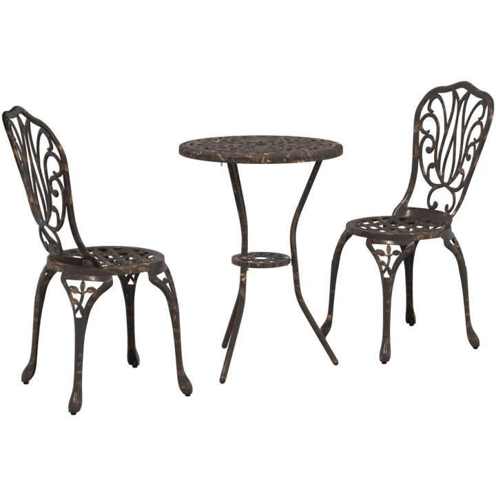 3-delars trädgårdsbistroset i bronsgjuten aluminium vidaXL 53 x 53 x 70,5 cm, 44 x 41 x 87 cm – bild 2