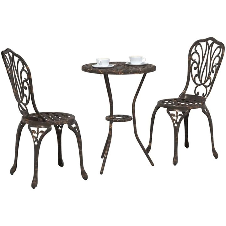 3-delars trädgårdsbistroset i bronsgjuten aluminium vidaXL 53 x 53 x 70,5 cm, 44 x 41 x 87 cm – bild 3