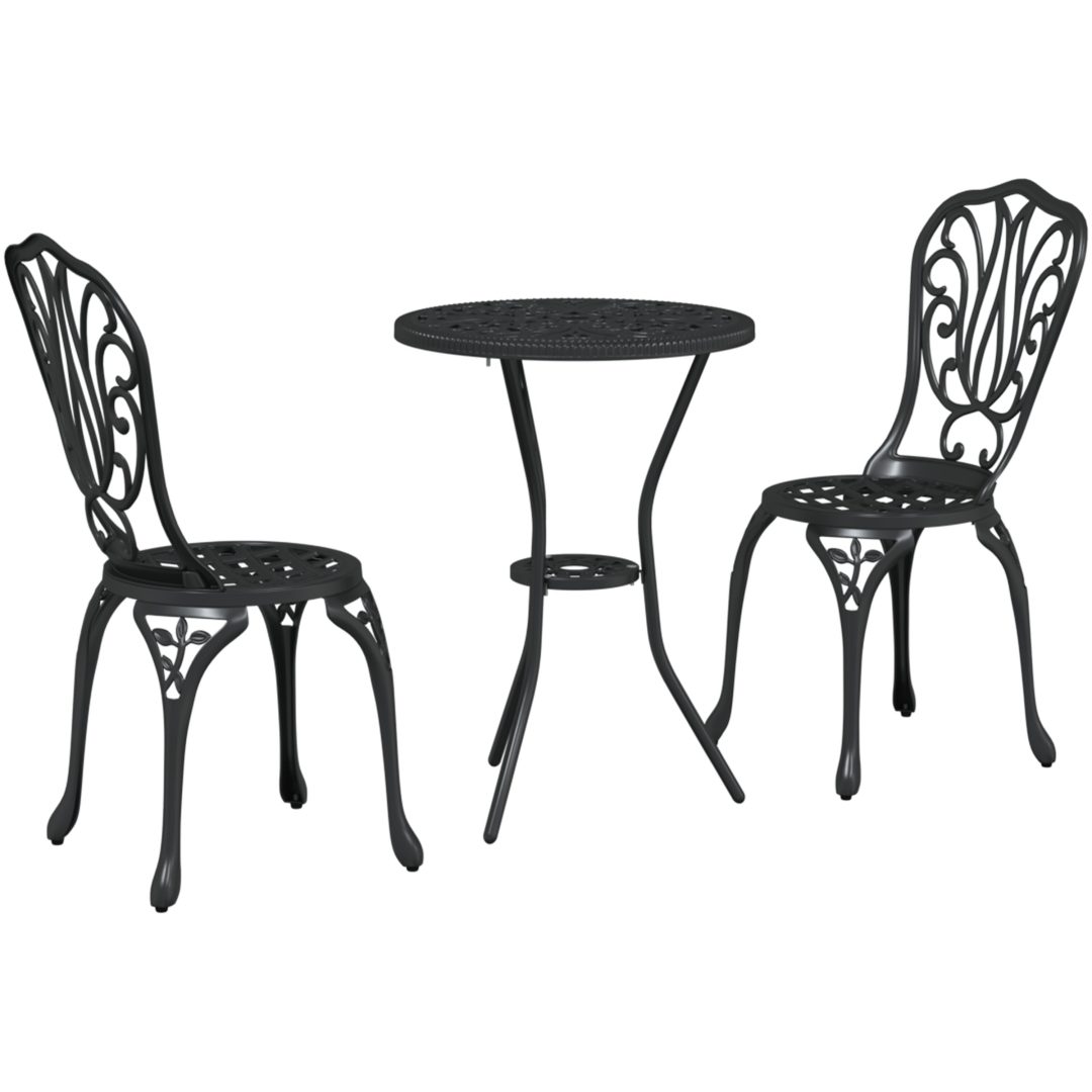 3-delars trädgårdsbistroset svart gjutjärn vidaXL 53 x 53 x 70.5 cm, 44 x 41 x 87 cm – bild 2