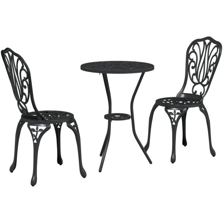 3-delars trädgårdsbistroset svart gjutjärn vidaXL 53 x 53 x 70.5 cm, 44 x 41 x 87 cm – bild 2