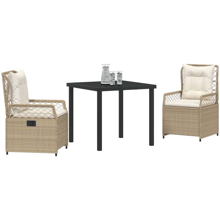 3 Delars Trädgårdsdining Set Beige Poly Rattan vidaXL 80 x 80 x 73 cm – bild 3