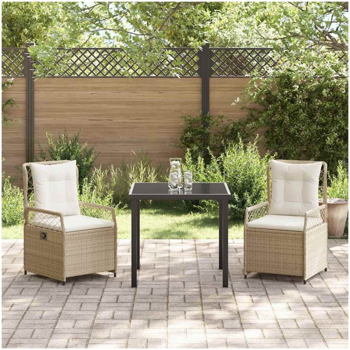 3 Delars Trädgårdsdining Set Beige Poly Rattan vidaXL 80 x 80 x 73 cm – bild 4