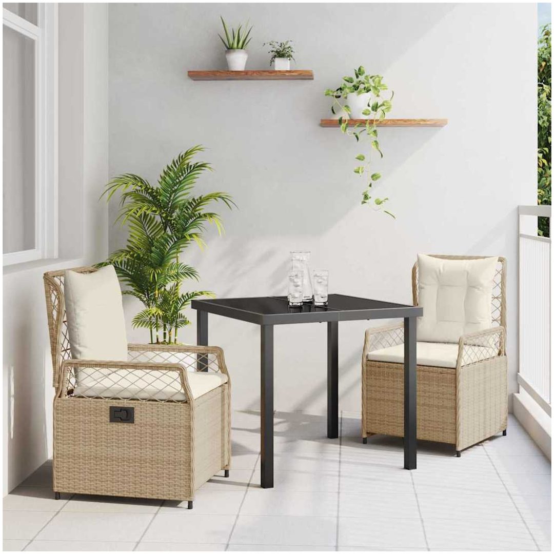3 Delars Trädgårdsdining Set Beige Poly Rattan vidaXL 80 x 80 x 73 cm