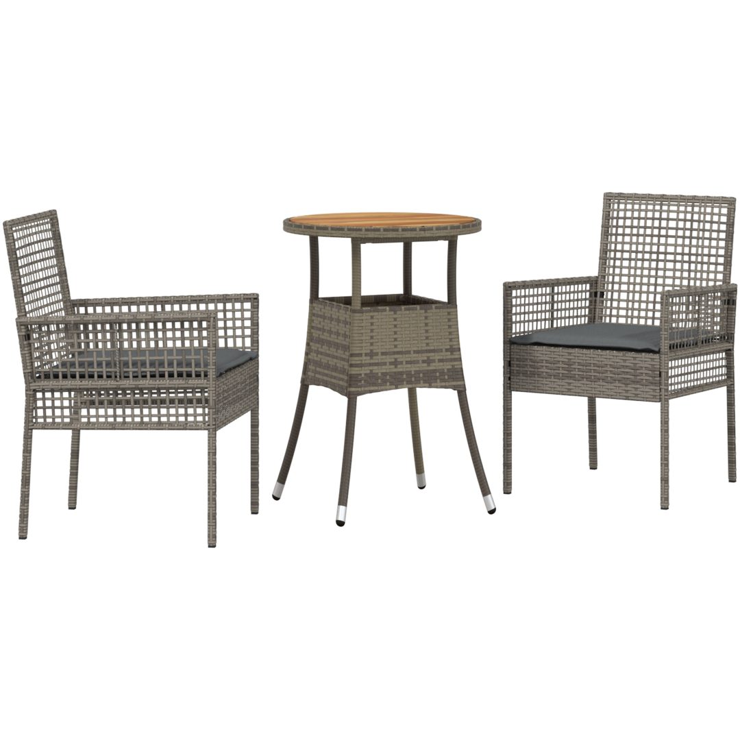 3-delars Trädgårdsdining Set Grå Poly Rattan vidaXL 60 x 60 x 75 cm – bild 2