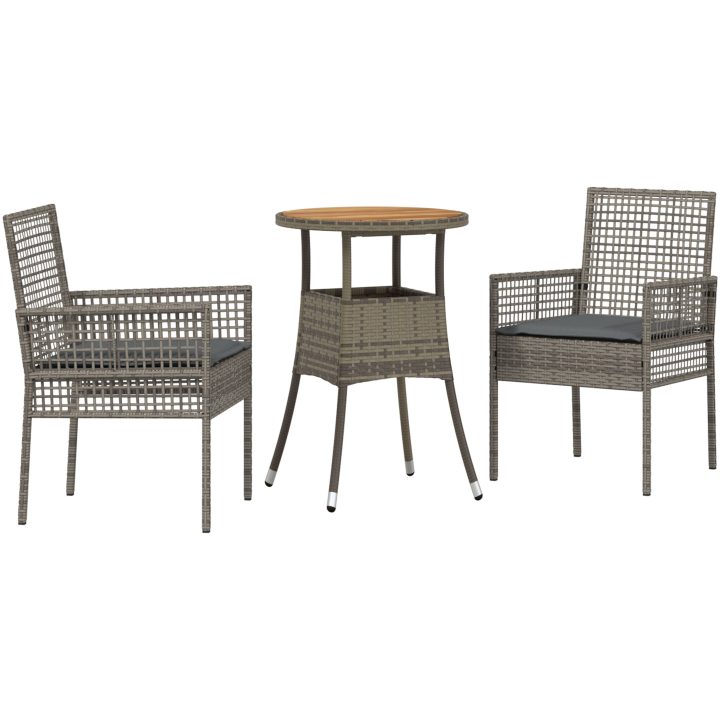 3-delars Trädgårdsdining Set Grå Poly Rattan vidaXL 60 x 60 x 75 cm – bild 2