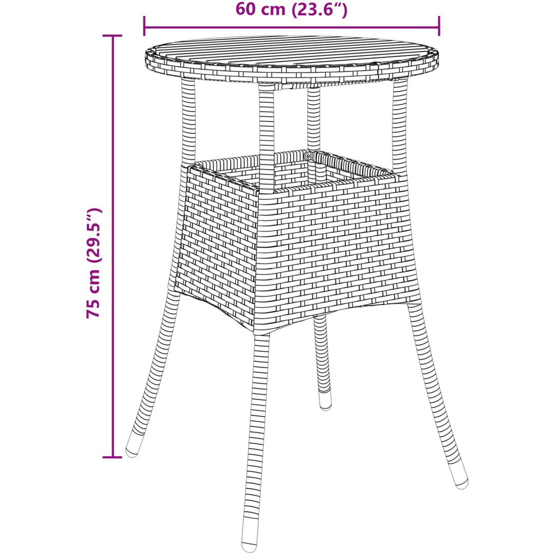 3-delars Trädgårdsdining Set Grå Poly Rattan vidaXL 60 x 60 x 75 cm – bild 11