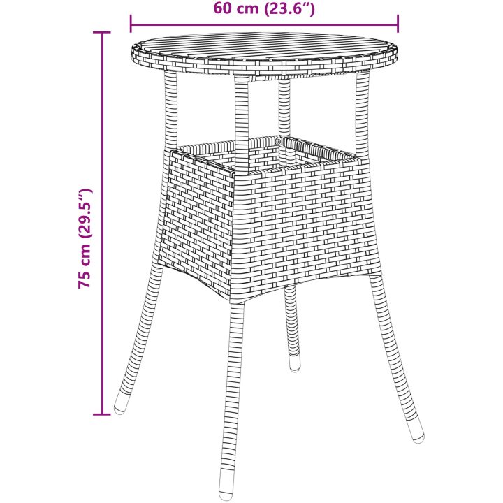 3-delars Trädgårdsdining Set Grå Poly Rattan vidaXL 60 x 60 x 75 cm – bild 11