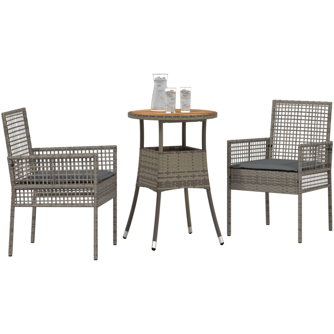 3-delars Trädgårdsdining Set Grå Poly Rattan vidaXL 60 x 60 x 75 cm – bild 3