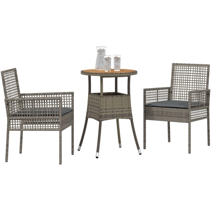 3-delars Trädgårdsdining Set Grå Poly Rattan vidaXL 60 x 60 x 75 cm – bild 3