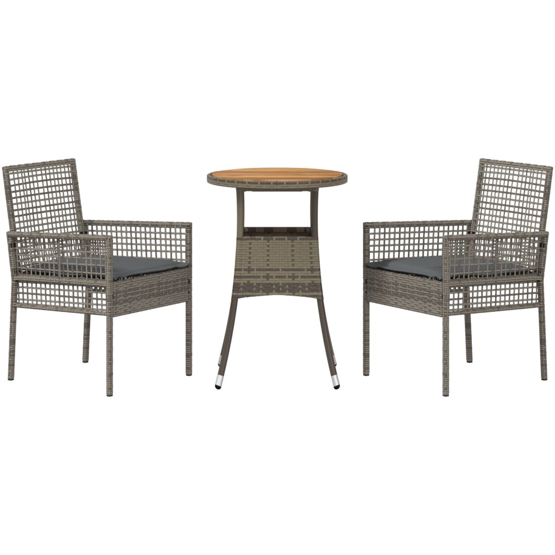 3-delars Trädgårdsdining Set Grå Poly Rattan vidaXL 60 x 60 x 75 cm – bild 7
