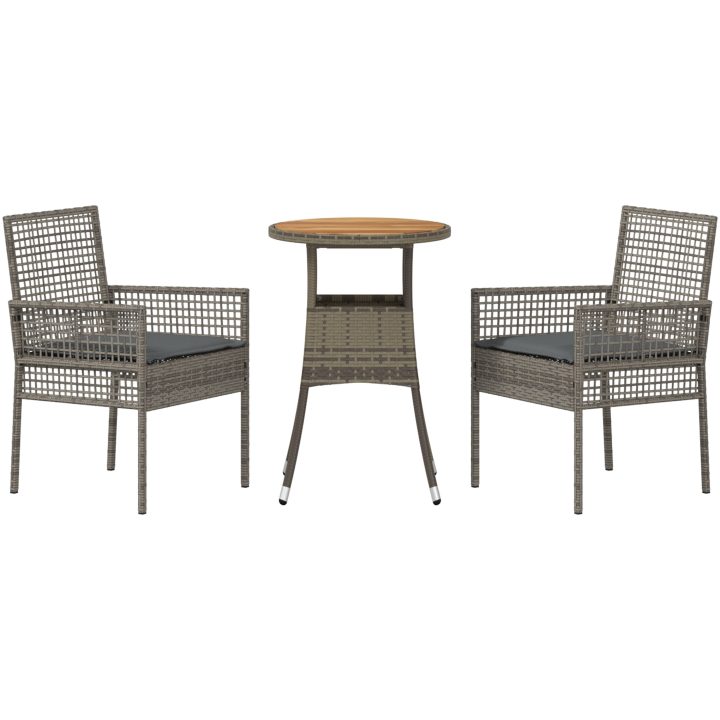 3-delars Trädgårdsdining Set Grå Poly Rattan vidaXL 60 x 60 x 75 cm – bild 7