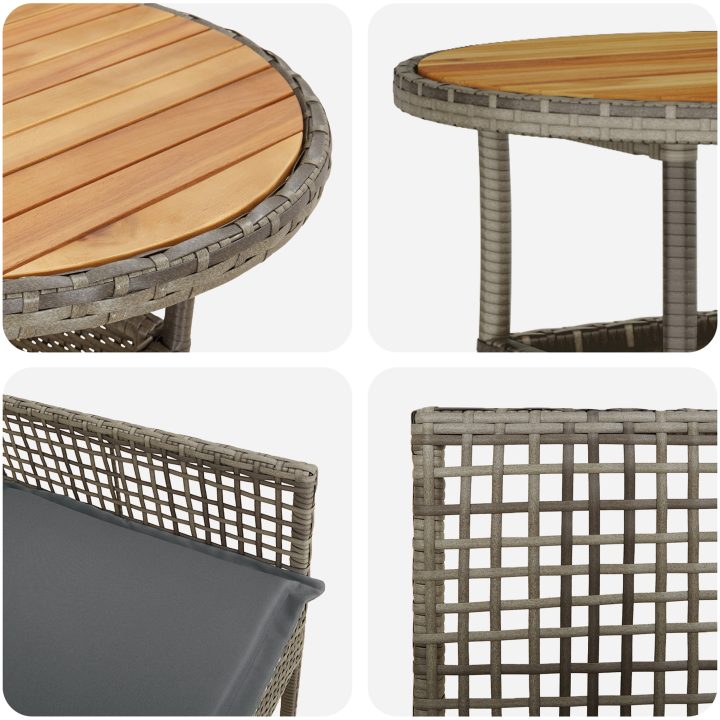 3-delars Trädgårdsdining Set Grå Poly Rattan vidaXL 60 x 60 x 75 cm – bild 9