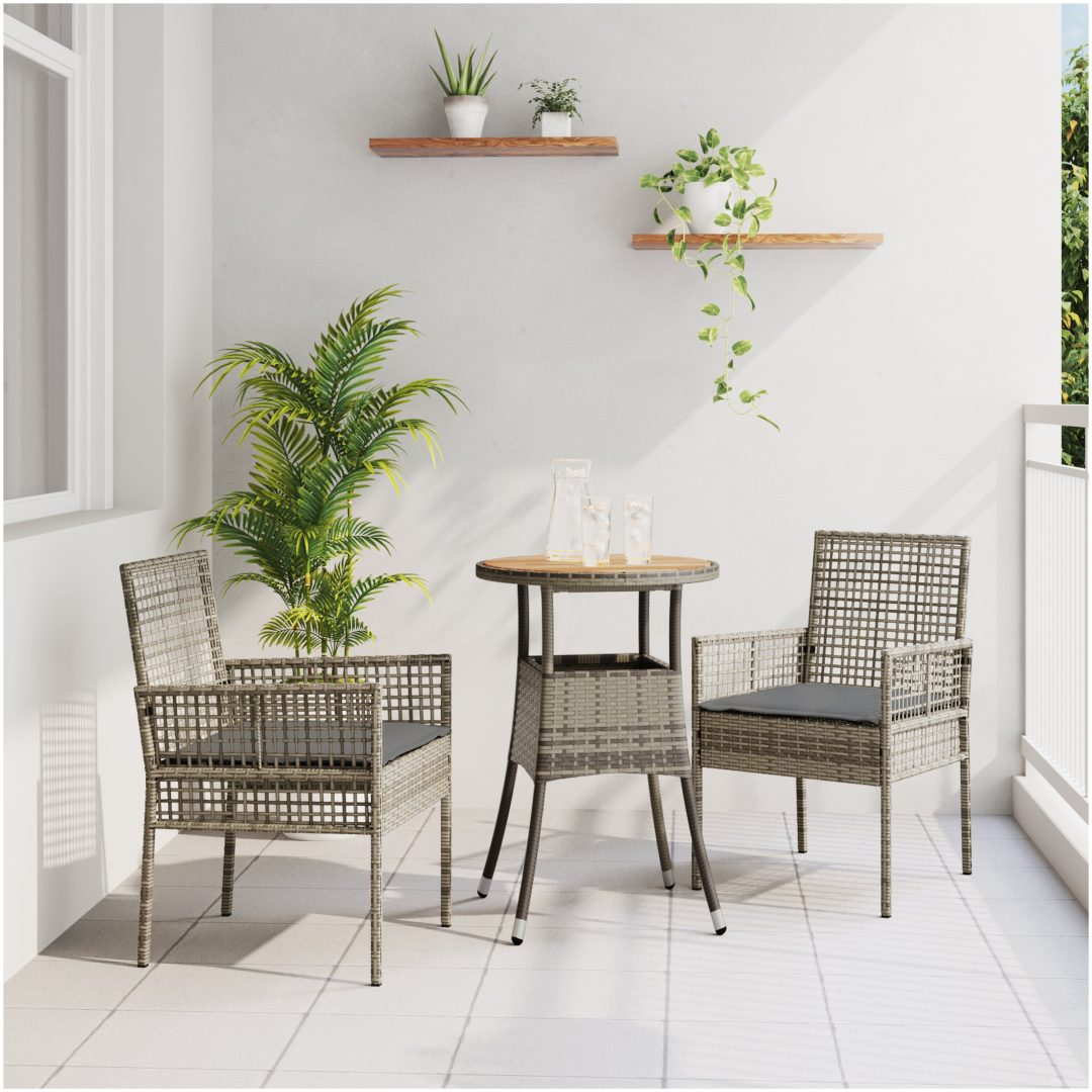 3-delars Trädgårdsdining Set Grå Poly Rattan vidaXL 60 x 60 x 75 cm
