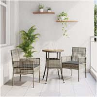 3-delars Trädgårdsdining Set Grå Poly Rattan vidaXL